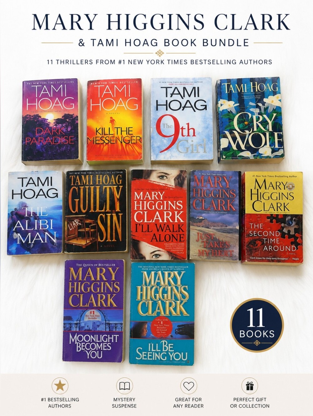 Mary Higgins Clark & Tami Hoag Mystery Thriller Book Lot 11 Books HC/PB